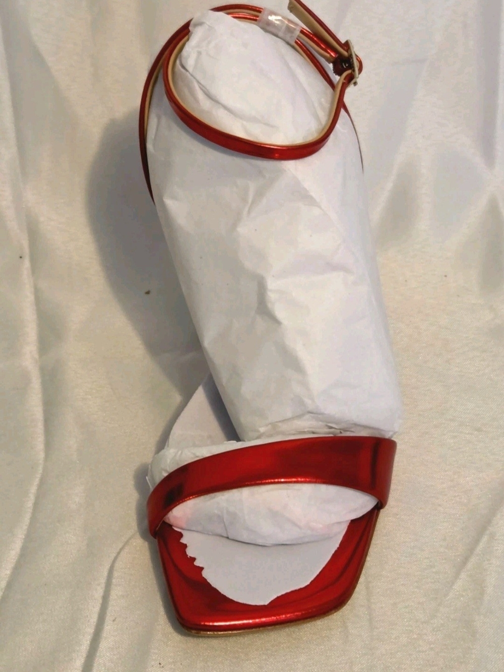 Badgley Mischka Metallic Red Beaded-Heel Ankle Strap Sandal - Picture 4 of 7